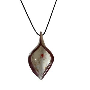 Hand Blown Art Glass Pendant Necklace | Purple & White Teardrop Pendant